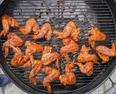 Chicken Wings Smoked With Pecan Chunks At ~180 For About An Hour And Then 350 375 For Another 45