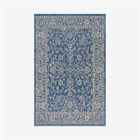 Palazzo Vine And Border Textured Weave Indoor Outdoor Area Rug Navy