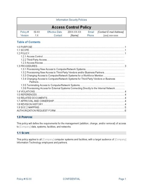 Access Control Policy Template Download Free Pdf Access Control User Computing