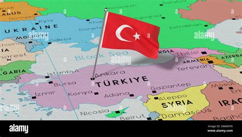 Turkyie Ankara National Flag Pinned On Political Map 3D