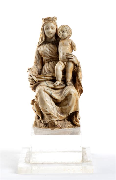 Scultura In Avorio Raffigurante Madonna Con Bambino Nei Modi Del