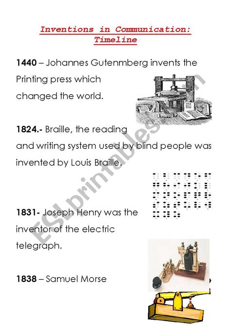 INVENTIONS IN COMMUNICATION TIMELINE - ESL worksheet by vannenrnf