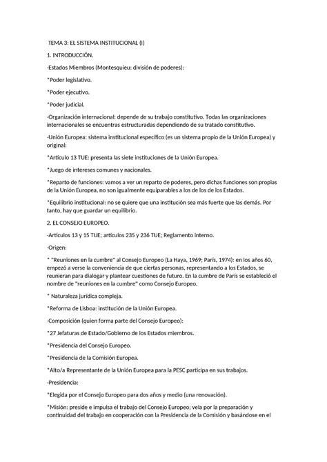 Esquema Tema Instituciones Y Derecho Ue Tema El Sistema