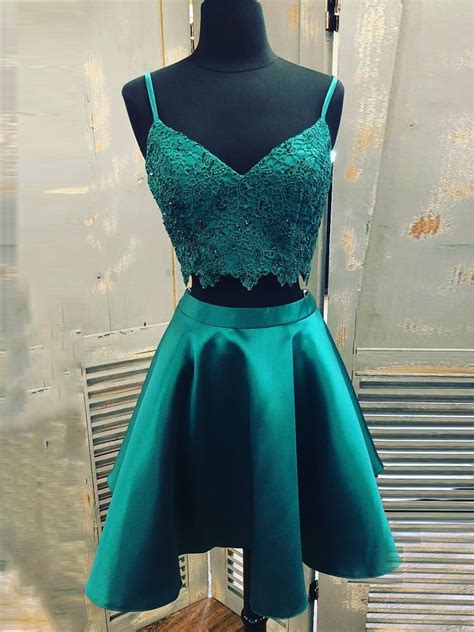 Two Piece Homecoming Dresses A Line Spaghetti Straps Short Prom Dress