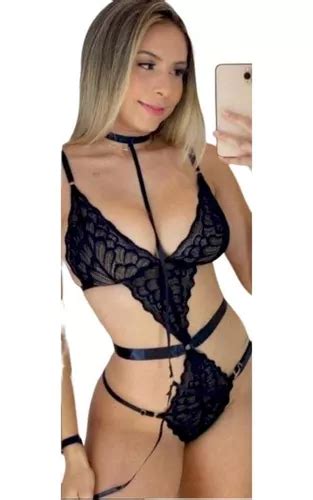 Conjunto Lingerie Body De Luxo Fitas Cetim Renda Sexy