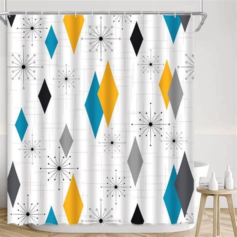 Geometric Shower Curtain Mid Century Modern Prismatic Square Stripe