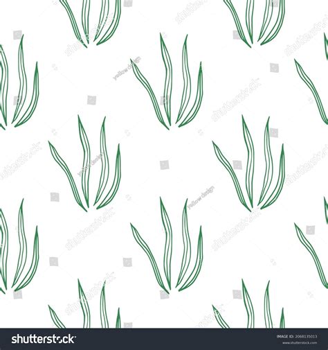 Outline Doodle Grasss Seamless Pattern Isolated Stock Vector Royalty