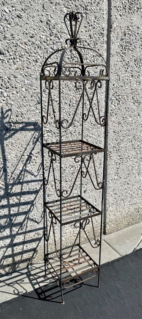 Vintage Black Wrought Iron Bird Cage Top Plant Stand Estatesales Org