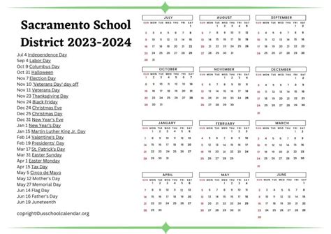 Sacramento School District Calendar with Holidays 2023-2024