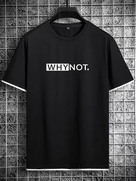 Manfinity Men Slogan Graphic Contrast Trim Tee Cool Shirt Designs