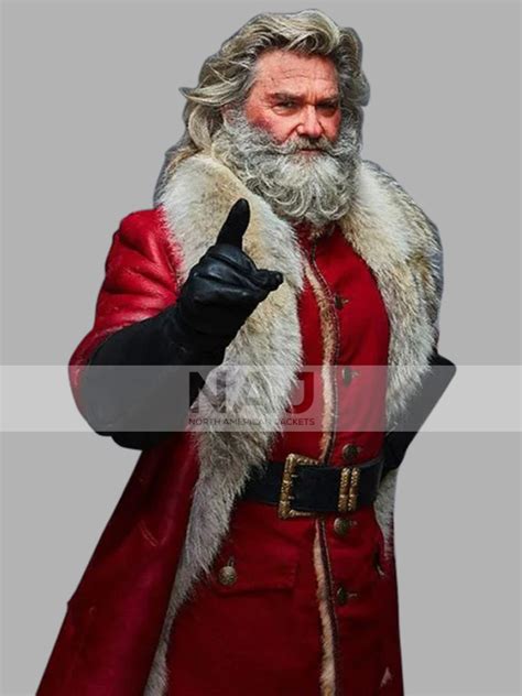 Kurt Russell The Christmas Chronicles Santa Claus Red Leather Trench Coat