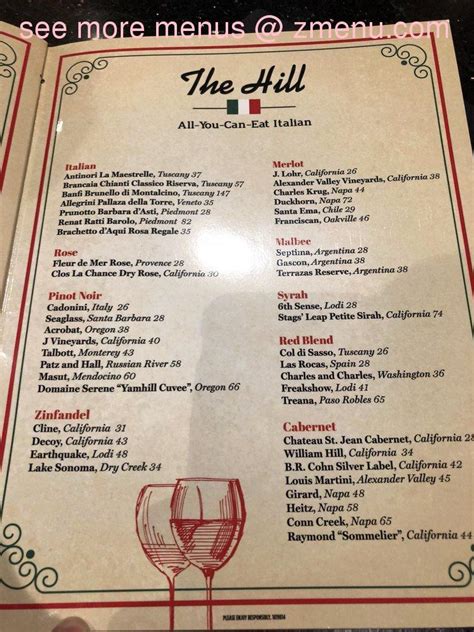 Menu at The Hill Italian Restaurant, Springfield