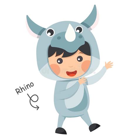 Happy Child Is Wearing Rhinoceros Animal Costumes Vector Stock Vector