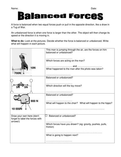 Balanced Forces worksheet | Teaching Resources