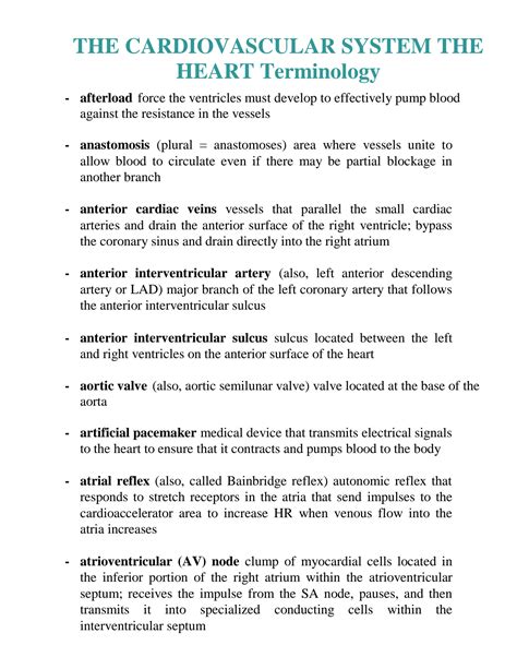 Solution The Cardiovascular System The Heart Terminology Studypool