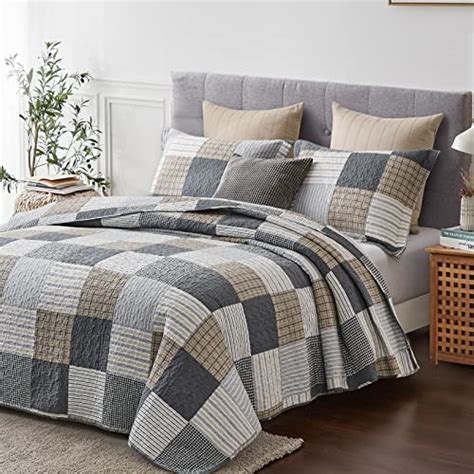 Y Plwomen Quilt Set Queen Size Cotton Queen Quilt Grey Brown