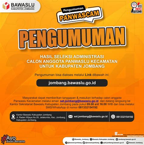 PENGUMUMAN HASIL SELEKSI ADMINISTRASI CALON ANGGOTA PANWASLU KECAMATAN