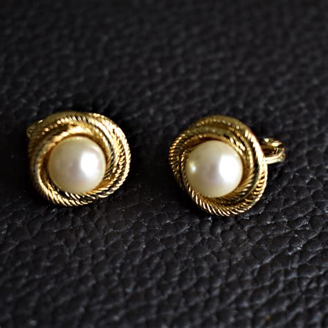 Vintage Monet Pearl Earrings Gold Clip On Circle Earrings Etsy