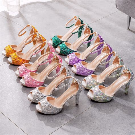 Crystal Queen Women Summer Sandals Sexy Bride Wedding Party Shoes Peep