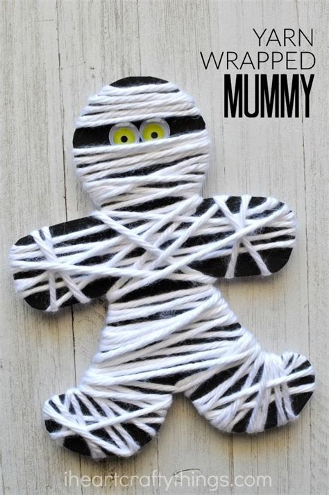 Yarn Wrapped Mummy Craft Halloween Crafts For Kids Mummy Crafts