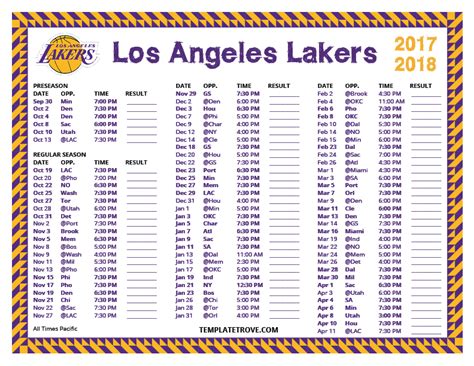 Lakers Schedule Printable