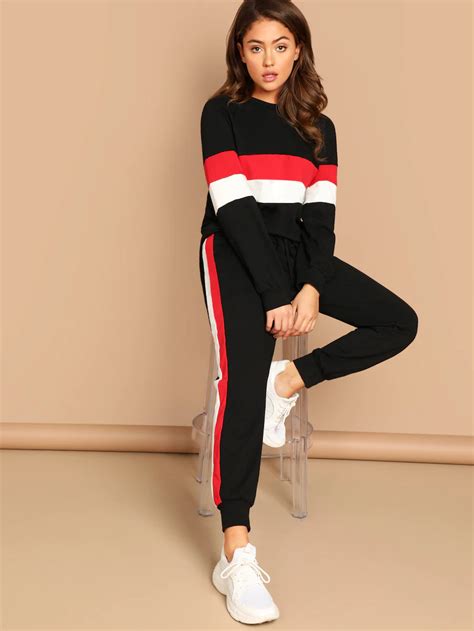 Shein Colorblock Sweatshirt And Pants Set Sport Outfits Leggings Are