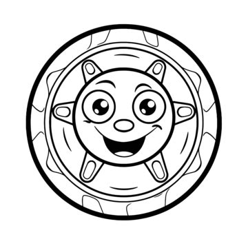 Wheel Coloring Page With Black And White Drawing On It Outline Sketch Vector, Wheel Drawing ...