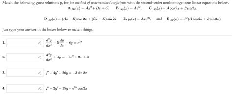 Solved Match The Following Guess Solutions Yp For The Method Chegg