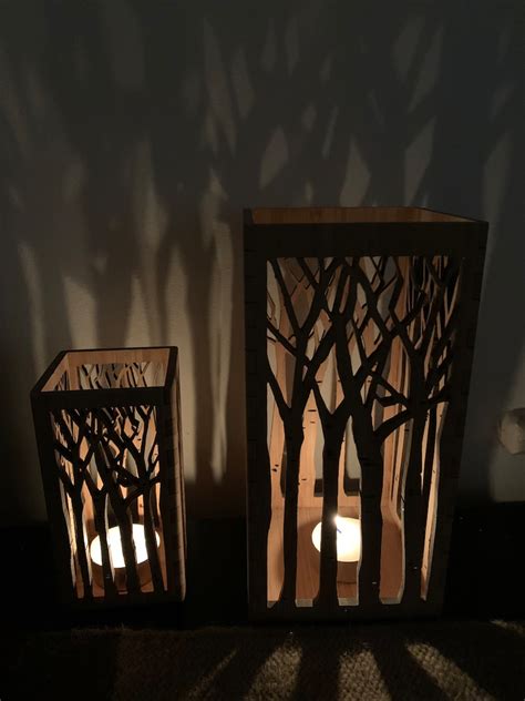 Personalised Wooden Lantern Candle Holder Forest Tree Tea Etsy