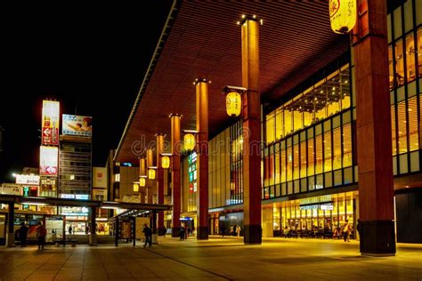 Exterior Facade Of The West Exit Of Nagano Station At Night Japan