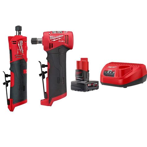 Milwaukee M12 FUEL 12V Lithium-Ion Brushless Cordless 1/4 in. Straight & Right Angle Die Grinder ...