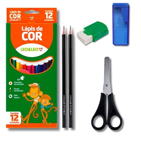 Kit Escolar Completo C L Pis De Cor Cores L Pis Preto