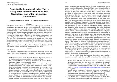 PDF Assessing The Relevance Of Indus Waters Treaty To The