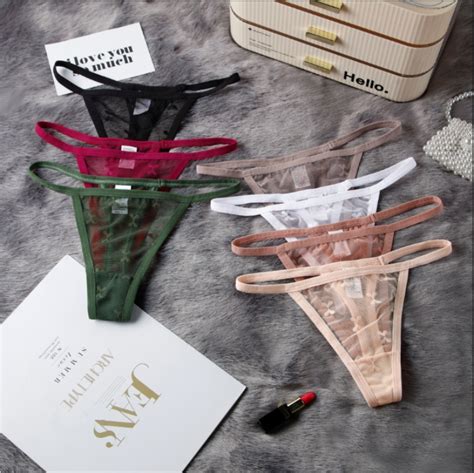 Hollow Out Thong Women Panties Low Rise Lace Underwear Transparent Mesh Cozy Soft Sexy Lingerie