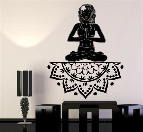 Vinyl Wall Decal Yoga Girl Meditation Lotus Pose Beauty Health Sticker