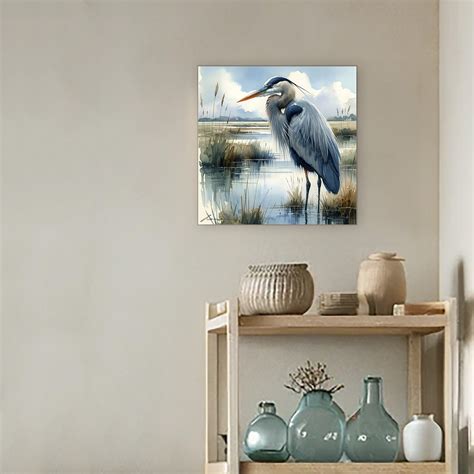 Highland Dunes Tranquil Marshlands - Heron - Wrapped Canvas Print
