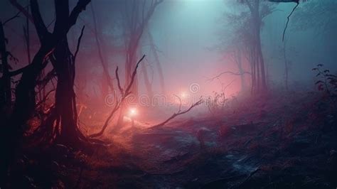 Night Magical Fairy Fantasy Forest. Forest Landscape, Neon, Magical ...