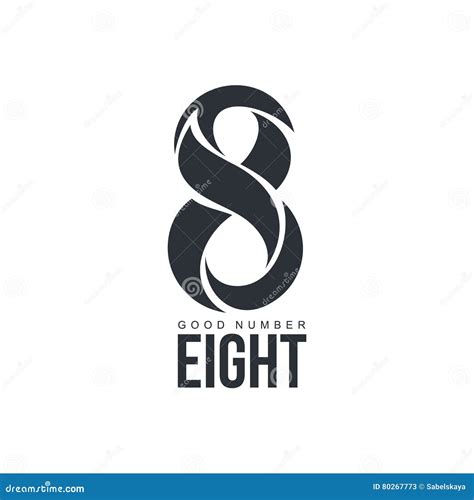 Black And White Number Eight Logo Made Of Abstract Shapes Stock Vector