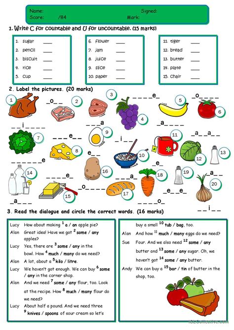 Food Countable And Uncountable Nouns Quantifiers Esl Worksheet By