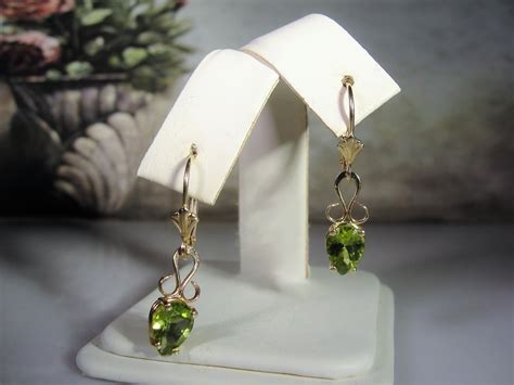 K Yellow Gold Peridot Tear Drop Lever Back Earrings Genuine Green