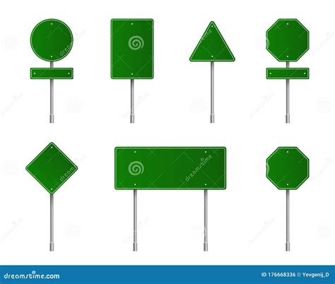 Set Of Green Road Signs Blank Traffic Signs Highway Boards Signpost