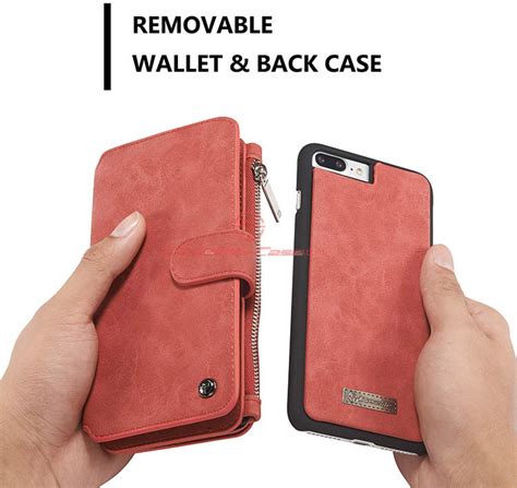 Caseme Iphone 7 Plus Zipper Wallet Detachable 2 In 1 Flip Case Red