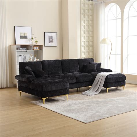 Convertible Sectional Sofa With Ottoman And Throw Pillows Modern