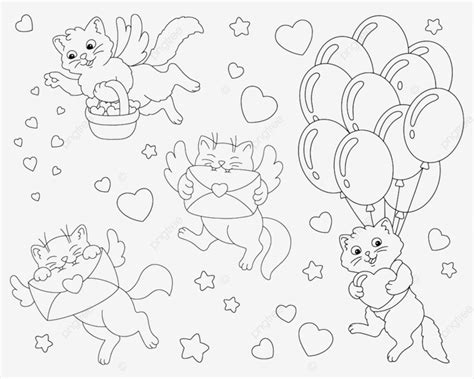 Cupid Cat Envelope Kitty Coloring, Cat Drawing, Ring Drawing, Cupid ...