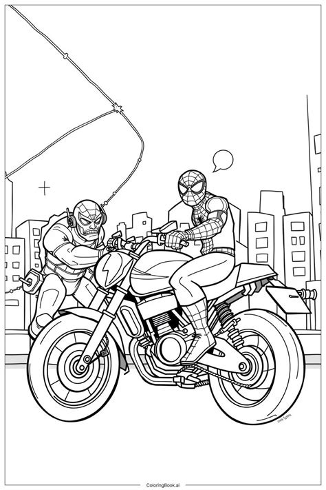 Página Para Colorear Spiderman Vs Villanos Batalla De Motocicletas