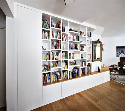 Bureau avec bibliothèque sur mesure blanche et bois chêne