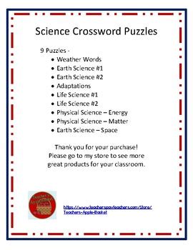 Science Crossword Puzzles by Teacher's Apple Basket | TPT
