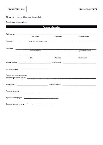 New Hire Forms Printable