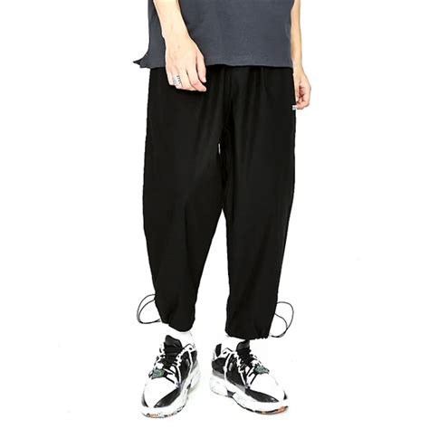 Men Fashion Casual Straight Pants Japanese Harajuku Drawstring Wide Leg Trouser Male Elastic