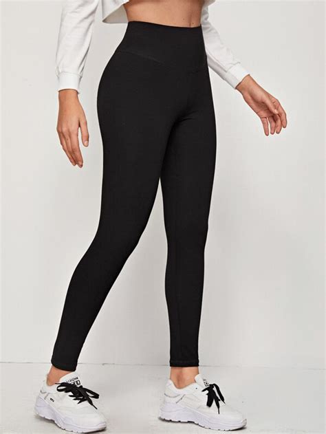 Shein Ezwear Wide Waistband Solid Leggings Shein Usa